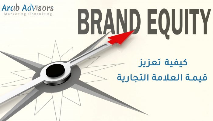 Brand equity word on compass with red arrow, 3D rendering